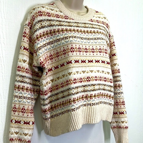 American Eagle - Fairisle Snowdrift Oatmeal Fun Design Crewneck Sweater Size XS - Picture 6 of 12
